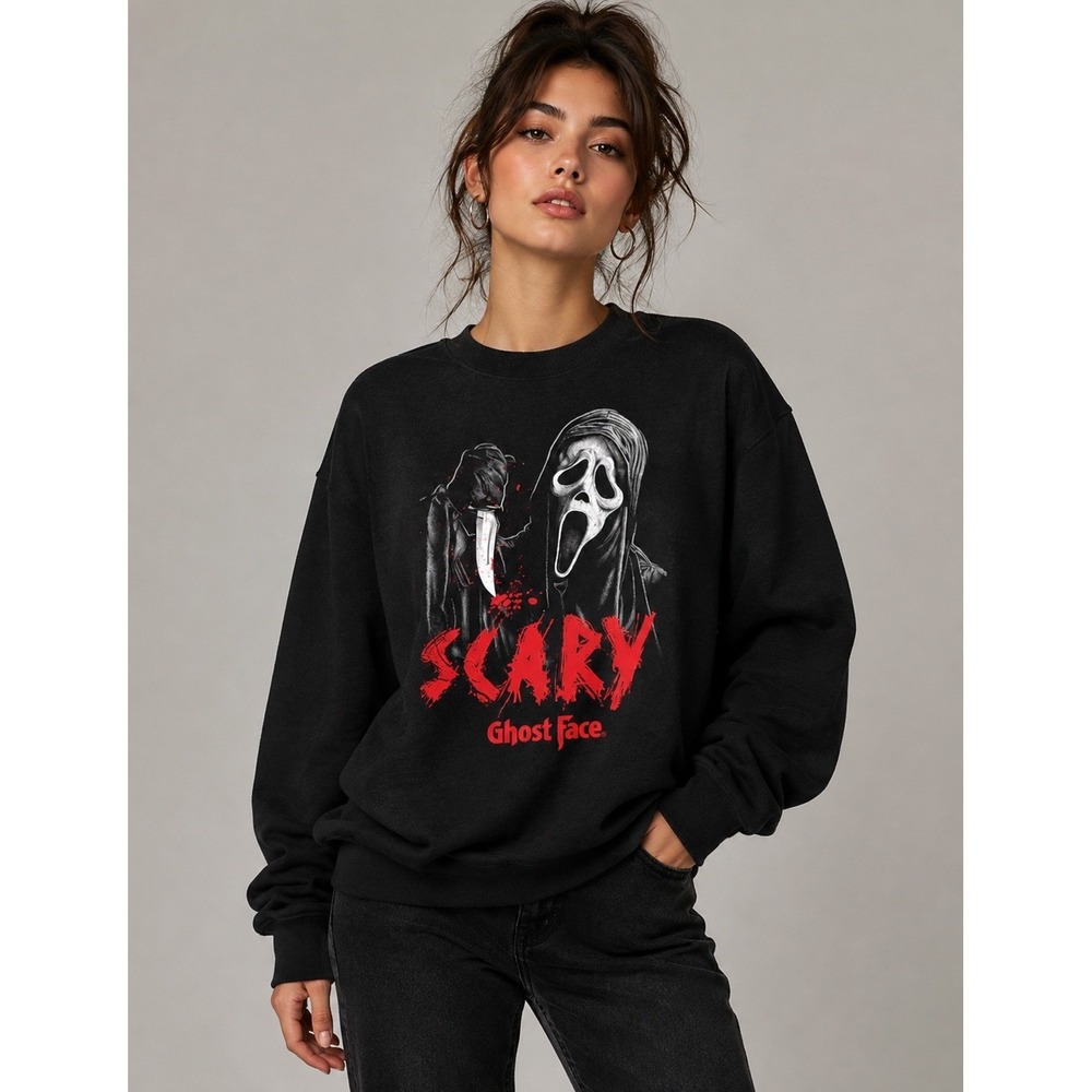 Scream Ghost Face Scary Women's Black Graphic Crewneck Sweatshirt NWT XL
